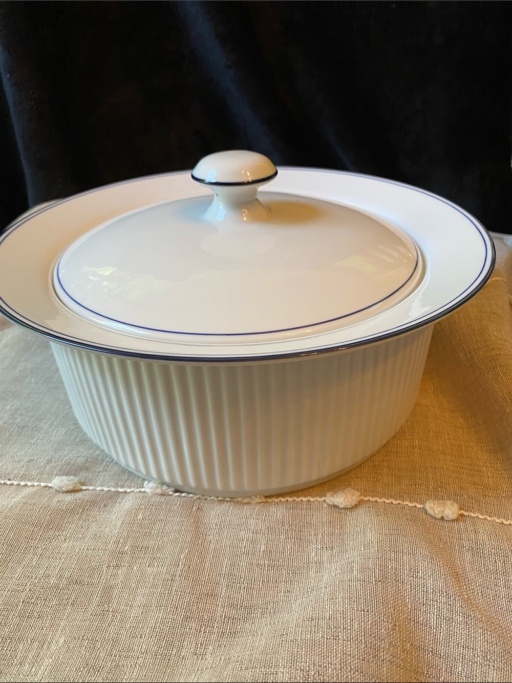 Dansk White & Blue Bistro Ceramic Covered Casserole Dish